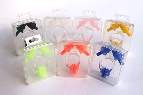 INFIN 7 Sets Waterproof Silicone Swimming Ear Plugs and Nose Clip Plugs, Ear & Nose Protector Swimming Protector Block Water Soft & Comfortable for Adults Children Sets Box Package