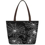 Mexpekil Spider Webs - Bolsa de hombro negra para mujer, con asa superior, ligera, reutilizable, para compras, trabajo, viajes, playa, multicolor, Large