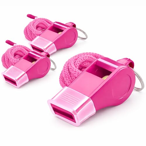 opasyo 3 Pack Pink Whistles with Mouthpiece & Lanyard Loud Plastic Whistle for Coaches Teachers & Lifeguard. Crisp Sound for Emergency Safety Sports & Referee - Easy to Blow