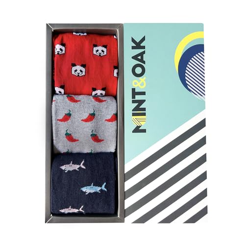 Image of Mint & Oak Printed Crew Socks For Men, Soft Cotton Calf Length Socks, Colorful Sock Gift For Men, Anti-Microbial & Odour Free, Funky Socks - Gift Box of 3