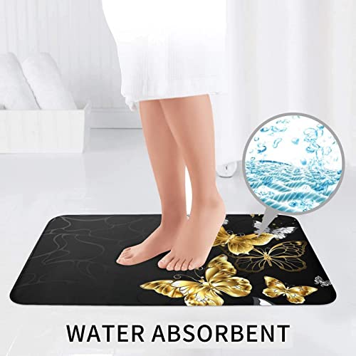 Badezimmer 3-teiliges Badezimmerteppich-Set, goldfarben, weiße Schmetterlinge, schwarzer Druck, 3-teiliges Badezimmerteppich-Set, Badematte + Kontur + Toilettendeckelbezug, rutschfeste Unterlage Sets – Bild 7