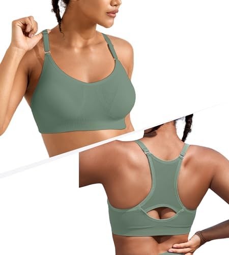 Womens Comfortable Sports Bra - Racerback Light Support Padded Yoga Bra Adjustable Spaghetti Strap Workout Bra Tops