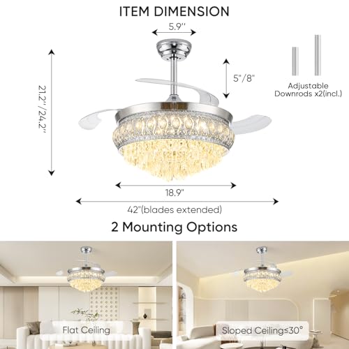 Styloravive 42" Chrome Fandelier Ceiling Fan with Light, Chandelier Fan by Styloravive - Used condition - Image 6