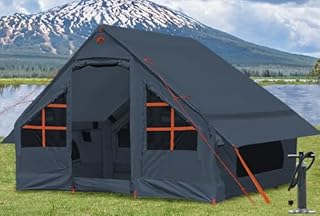 Tenda gonfiabile con pompa, 4-6 persone, tenda da campeggio glamping casa, facile set up Blow Up tenda familiare per 4 stagioni, tenda gonfiabile impermeabile per campeggio con finestra a rete.