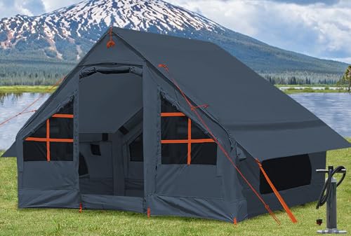 Tenda gonfiabile con pompa, 4-6 persone, tenda da campeggio glamping casa, facile set up Blow Up tenda familiare per 4 stagioni, tenda gonfiabile impermeabile per campeggio con finestra a rete.
