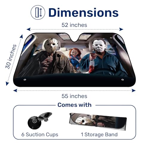 GENANY Horror Movie Character Windshield Sun Shade for Car SUV Truck (55x30 inches), Sun Shade Windshield, Shades for Front Windows, Horror Sunshade for Car Windshield, Protector Blocks UV