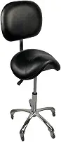 Estek Mocho Cadeira Sela com Encosto para Estética Dentista Tatuador Preto Altura Ajustável 54-74cm Courvin Rodízios PVC