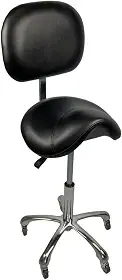 Estek Mocho Cadeira Sela com Encosto para Estética Dentista Tatuador Preto Altura Ajustável 54-74cm Courvin Rodízios PVC