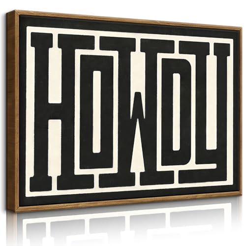 QIYFFBN Framed Funky Western Wall Decor Black and White Howdy Wall Art Big Texas Modern Canvas Picture Southwestern Country Ranch Sign Print Trendy Cowgirl Cowboy Farmhouse Art(12x16in Framed)