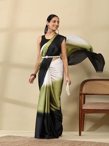Image of Garden Vareli Lace Border Satin Saree with Unstitched Sequin Blouse Piece