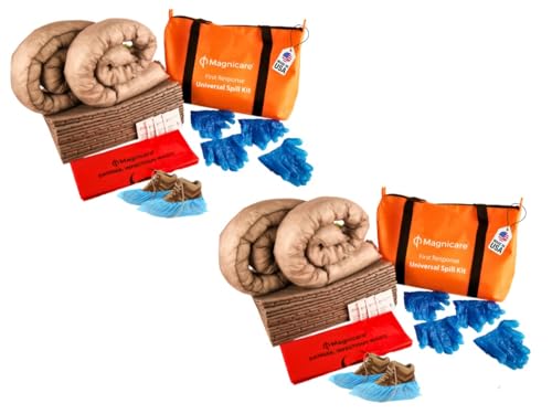 Image of Spill Kit OSHA Approved | Biohazard Clean up Kit - 2 Pack | Spill Clean Up Kit For Oil, Water & Chemicals | Absorbent Pads, Socks, PPE in Bright Orange Duffel Bag - 2 pack