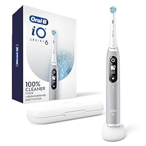Oral-B iO Series 6 Rechargeable Electric Toothbrush with Visible Pressure Sensor to Protect Gums, 2 Minute Timer, 5 Cleaning Settings, 1 Replacement Toothbrush Head, and Travel Case, Grey Opal