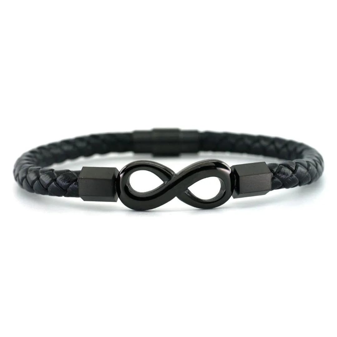 Kiddo Sky Infinity Leather Bracelet for Men Stainless Steel Love You Forever and Always Bracelets Band Bangle Wrist