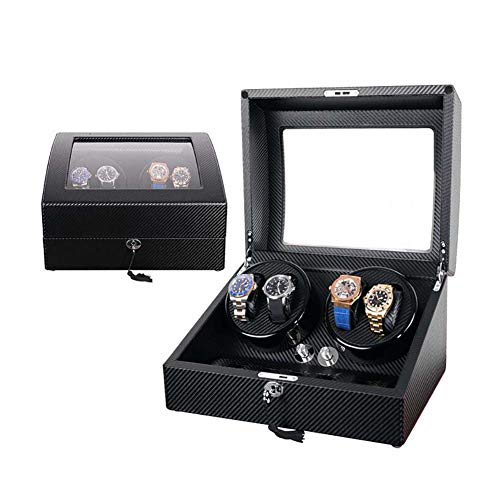 Preisvergleich Produktbild FXQIN Watch Winder (4+6 Uhren), Uhrenbeweger luxuriöser automatischer, Uhrenvitrine aus Carbonfaser, Aufbewahrungskoffer mit 5 Rotations Modi und Super Leiser Motor