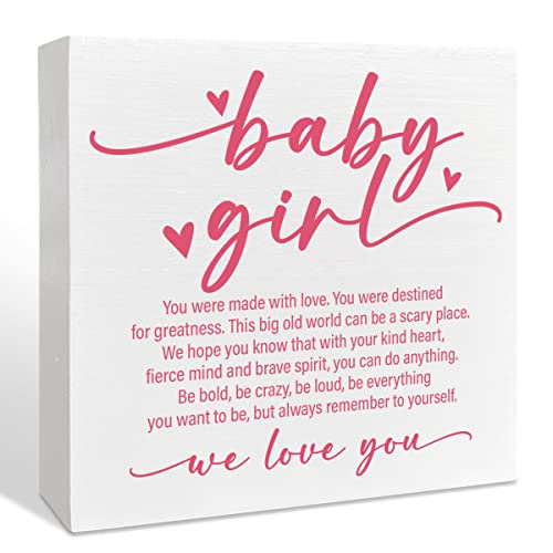 Image of Nursery Room Wooden Box Sign, You Were Made with Love, Inspirational Nursery Girls Bedroom Desk Decor, Motivational Kids Room Nursery Decoration, Nursery Baby Shower Gifts for Newborn Baby Girls