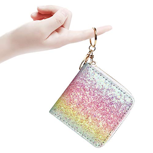 Geead Small Glitter Wallet For Women Girls Mini Coin Purse Pouches With Key Ring (Colourful - B) #TOP3