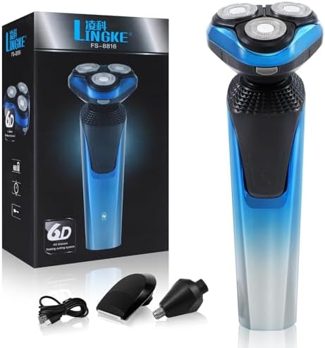 Electric Razor for Men, Rechargeable Waterproof Men Electric Shaver, Wet & Dry Shaving with Cordless Beard, Nose Hair Trimmer, 1 Hour Fast Charging (Blue)