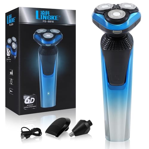 PHXCHAM Electric Razor for Men, Rechargeable Waterproof Men Electric Shaver, Wet & Dry Shaving with Cordless Beard, Nose Hair Trimmer, 1 Hour Fast Charging (Blue)