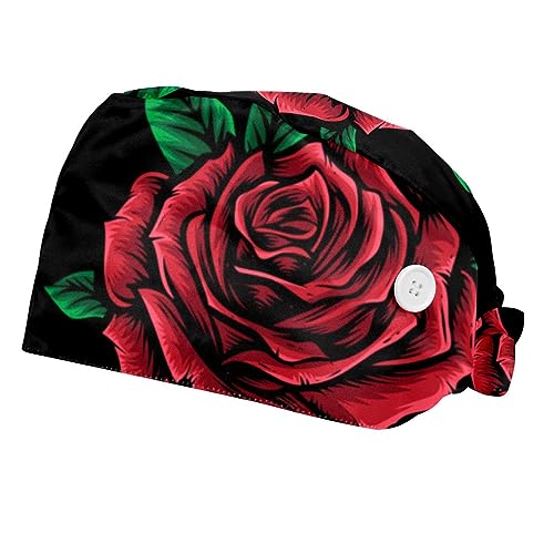 Chapeaux de travail VERED ajustables imprimé roses avec bandeau anti-transpiration x2