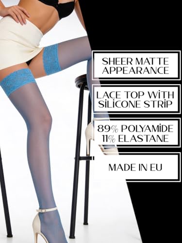 Image of Mila Marutti Sheer Thigh High Stockings for Women | Lace Top Lingerie Stockings Nylons | Black Multiple Colors Made in EU