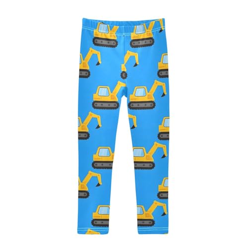 ALAZA Girls' Leggings Children's Yoga Pants Skinny Printed Dance Cartoon Excavator Blue Comfortable 4T