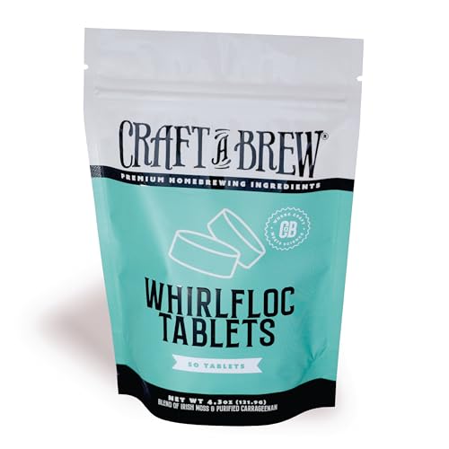 Craft A Brew - Whirlfloc Tablets - Brew Clearer Beer - For At Home Beer Brewing - Reduces Haze of At Home Brewed Beer - Blend of Irish Moss & Purified Carrageenan - Use on Brew Day - 50 Count Tablets