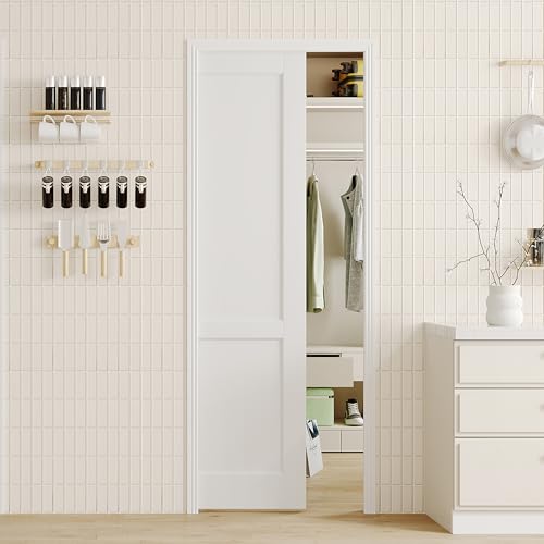 Image of Sliding Pocket Door, 28 inch x 80 inch, 2-Panel Core with Frame and Hardware Kit Set, Interior Doors for Pocket Door, White Primed - No Panel Assembly Required