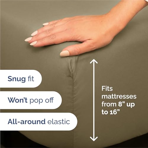 Image of Split King 7 Piece Bed Sheet Set - Comfy, Breathable & Cooling - Khaki | Ultra-Soft Hotel Luxury Bedding Set w / 8-16 Inch Deep Pockets, 1 Flat & 2 Fitted Sheet & 4 Pillowcases, Wrinkle & Fade Free