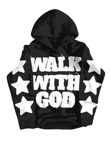 Boy's Star Letter Graphic Hoodies Long Sleeve Loose Hooded Sweatshirts Pullover Streetwear