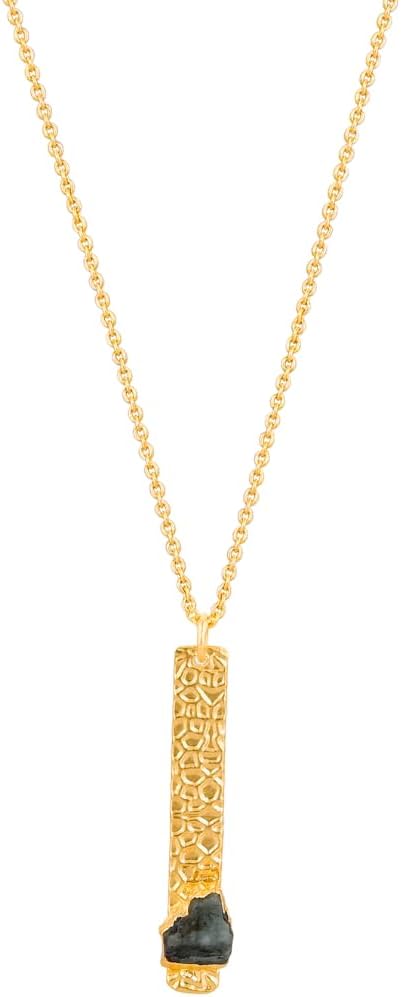 Gempires Raw Gemstone Bar Pendant Necklace for Women 14k Gold Plated Hammer Finish Handmade Crystal Jewelry Adjustable Chain Hypoallergenic Gift