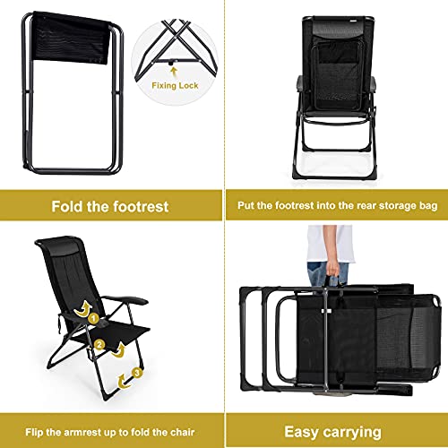 Giantex GT10017BK-2-WH 4 Pcs Folding Patio Chairs Set 2 Pack Patio Dining Chairs With Footrest Portable Sling Chairs Camping Lawn Chairs With Adjustable Back Outdoor Bistro Chairs thumb #5