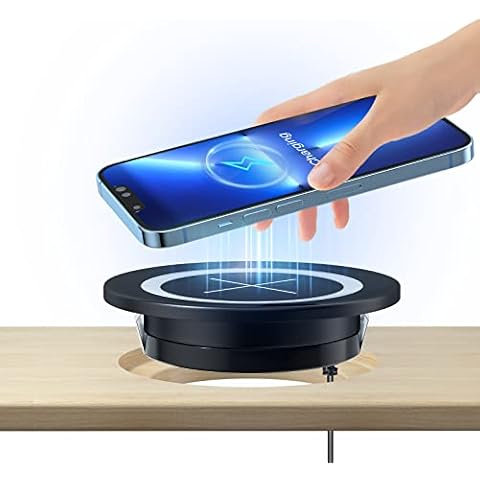 Desk Wireless Charger, JE Make IT Simple Desktop Grommet Power Wireless Charging Pad, for iPhone 16/15/14/13/12 Series, Samsung, Airpods and All Phones with Wireless Charging (Black) Cover
