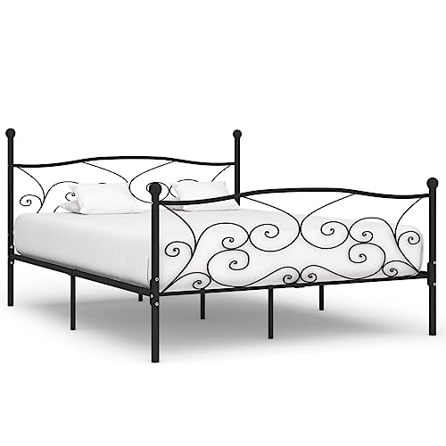 puraday Estructura de Cama 211x189x105 cm con Somier Metal Negro para Colchón de 180x200 cm Elegante y Clásico Marco de Cama Dormitorio Robustos Listones Cama para Adultos Adolescentes Invitados