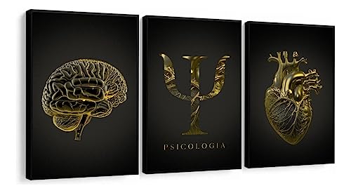 Quadro Decorativo Psicologia Coração Cérebro Dourado (sem MOLDURA | MDF 3mm)