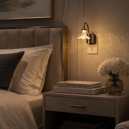 Image of Night Lights Plug into Wall,Dusk to Dawn Dimmable Glass Flower LED,[2 Pack]