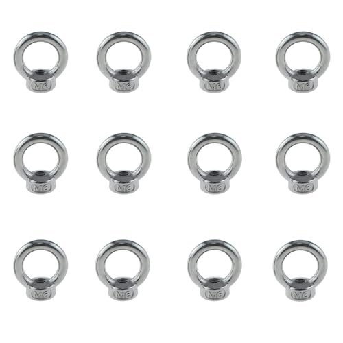 12 Stück Ringmutter M6, 304 Edelstahl, Hebegeräte Zubehör Seilmontage Hebezubehö,für Hubringmutter for Befestigen Sie hängende Ornamente, Blumentöpfe, Schaukelständer usw