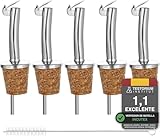 Incutex 5x vertedores de botellas corcho y 1x cepillo de limpieza, boquillas aceite in acero inoxidable con tapón antigoteo, vertedor dosificador aceite, vino, vinagre