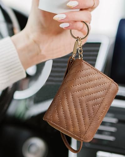 Image of BOSTANTEN Credit Card Holder Wallet RFID Blocking Leather Small Wallet for Women Zipper Keychain Wallet with Wristlet Brown