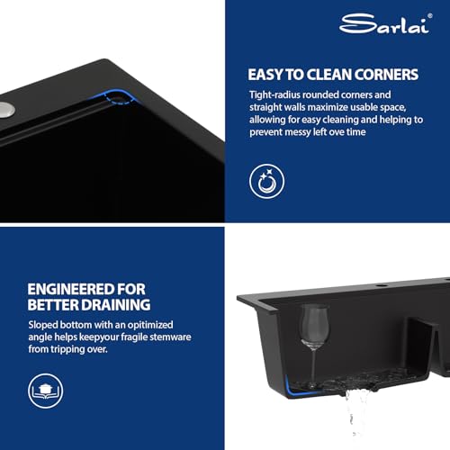 Sarlai 33 Granite Composite Kitchen Sink Double Bowl - 33"x22" Black Granite Kitchen Sink Drop In Ledge Workstation Double Bowl 60/40 Low Divided Quartz Composite Above Counter - Image 6