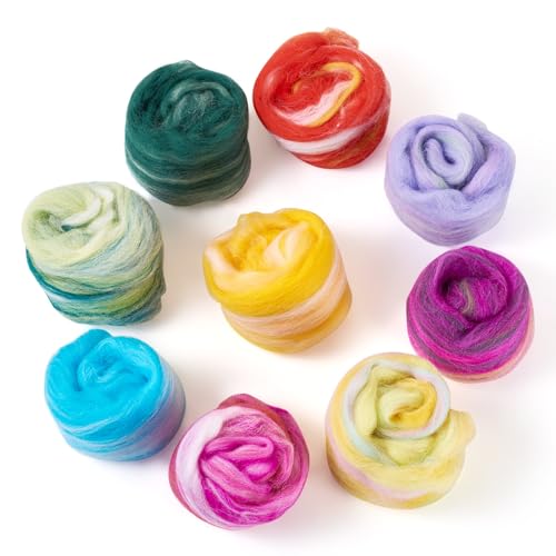 Image of 9 Colors 45G Mixed Color Fibre Wool Yarn Roving for Needle Felting, Wool Roving, Soft Felting Wool Supplies for Hand Spinning, Blending, Felting, Weaving and DIY Craft Material