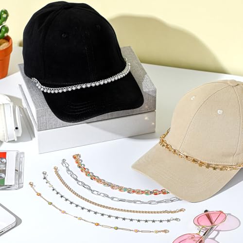 Image of Geyoga 9 Pcs Trucker Hat Chains Trucker Hat Charms Women Man Bill Decoration Detachable DIY Metal Chain for Mesh Baseball Cap(Multicolor,Star Style)