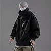 ELKNLMU Ninja Double Neckline Cotton Pullover Techwear Harajuku Men Hoodie Hip Hop Streetwear Hoodies Sweatshirts, Black, M #2