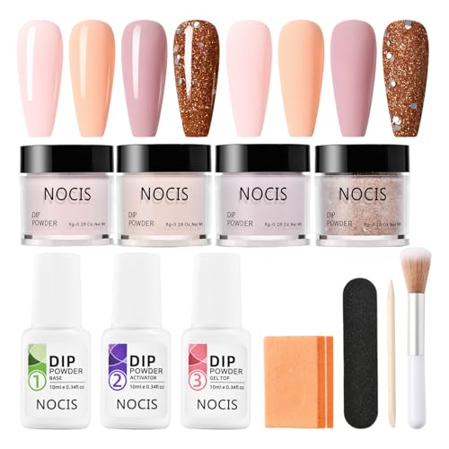 Kit poudre trempage pour ongles 4 couleurs avec activateur et finitions brillante ou givrée