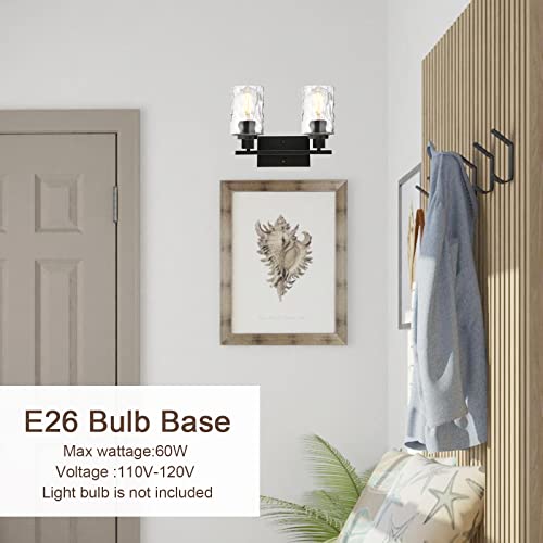 Melucee Indoor Wall Sconce Lighting 2-Light Matte Black With Clear Hammered Glass, Modern Bathroom Vanity Light Fixtures Wall Lamp For Mirror Cabinets Powder Room Dressing Table #TOP2