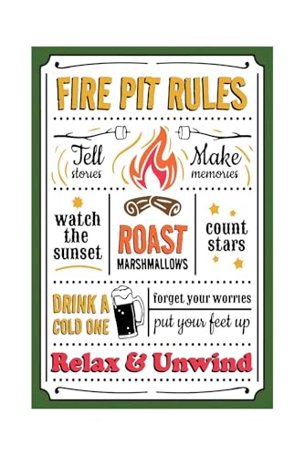 Korrazi Hiking-Lover Metal-Sign Wall-Art Décor-Poster, Fire Pit Rules，for Cabin Patio