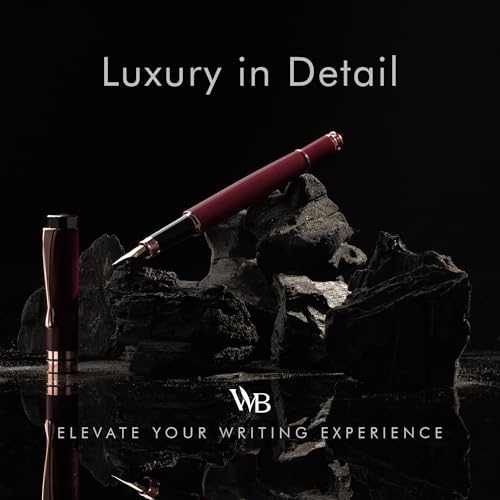 Image of Wordsworth & Black Bamboo Wood Fountain Pen Set for Writing, Medium Nib | Violet Wood, Gift for Men Women, German Iridium 18K Gilded, Calligraphy Journaling, Converter + 6 Cartridges, Refillable