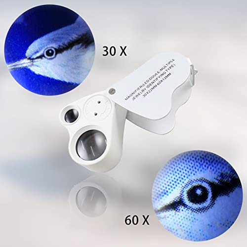 Tragbarer elektronischer Diamant Teststift, hohe Genauigkeit, elektronisches Diamant Auswahlwerkzeug für Schmuck mit 2 30-fachen, 60-fachen Lupen, Mini-LED, faltbare Lupe