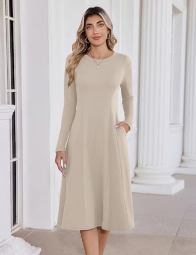 Zeagoo Beige A Line Sweater Dress for Women Rib Knit Dresses with Pockets - image 2