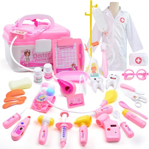 Masroo Durable Doctor Kit for Kids 35 Pcs Deluxe Pretend Play Set Medical Toy with Stethoscope for Toddlers Boys Girls Aged 3 4 5 6 7 8
