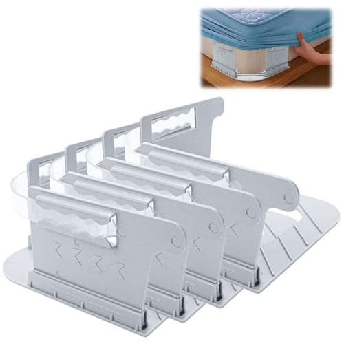 Tendeur Drap Housse,4 Pièces Attache Drap Housse,Adapté à 99% des Lits,Attache Drap pour Les Coins de Lit,Pince Drap Housse,Invisible et...